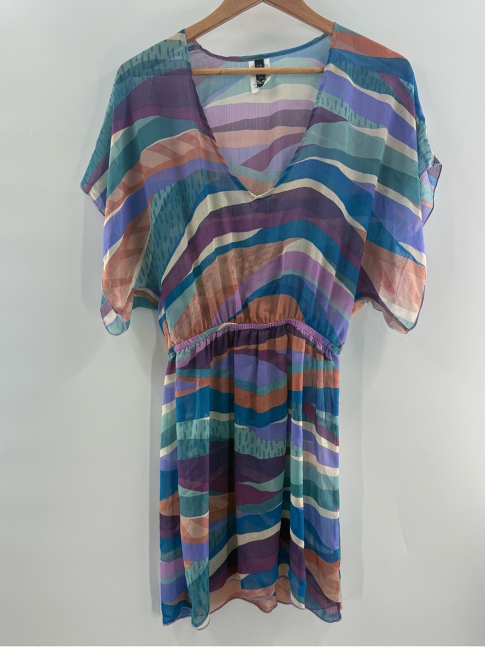 NWOT BECCA Standard Sound Waves Plunge V-Neck Beach Dress Swim Coverup XS - Picture 2 of 10